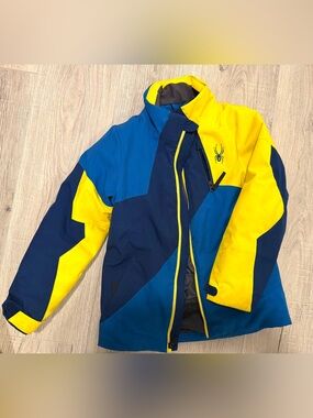 Spyder Youth Colorblock Ski Jacket - Blue, Navy & Yellow